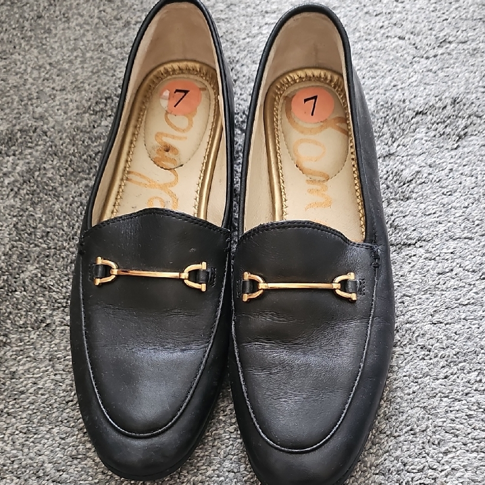 Sam Edelman Black Women's Leather Loafers with Gold Hardware